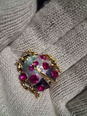 Gold-Tone Ladybug Brooch with Pink Crystals